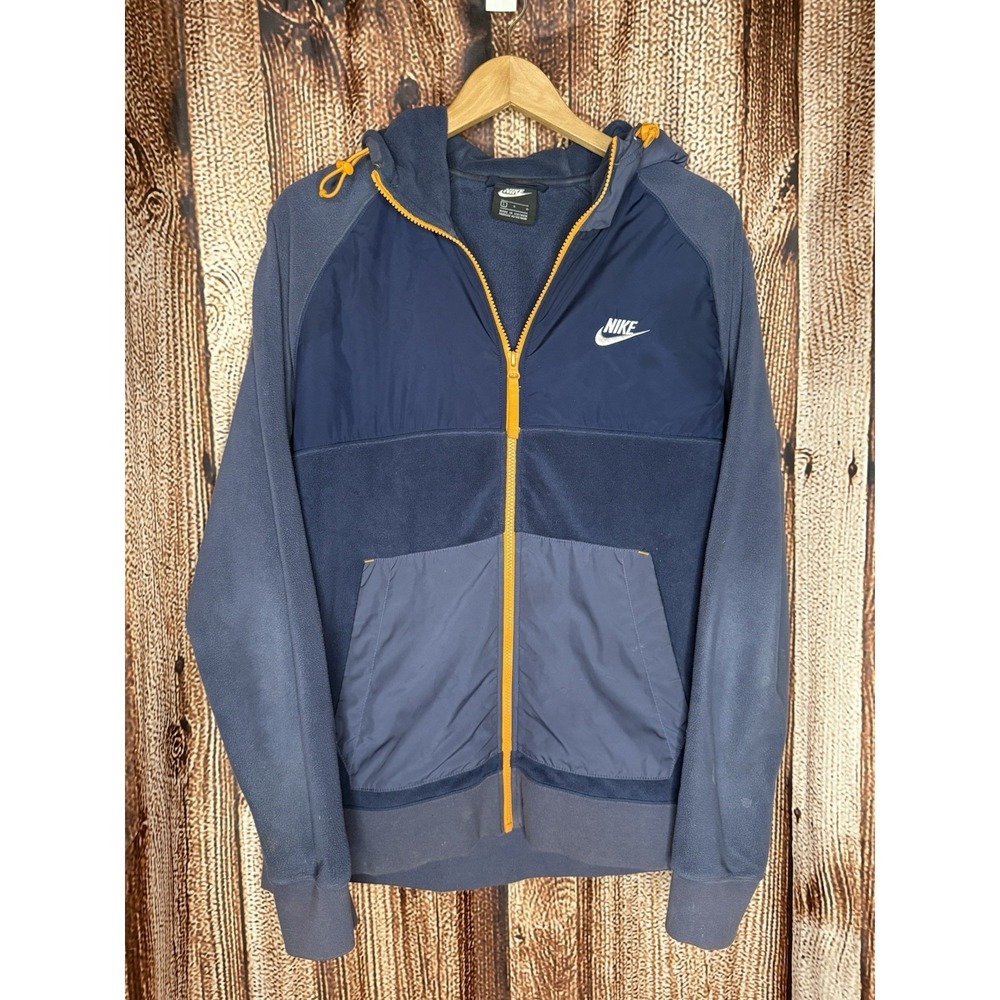Nike Men's Large Polar Fleece Hoodie Full-Zip Indigo Blue Hooded Jacket BV3592